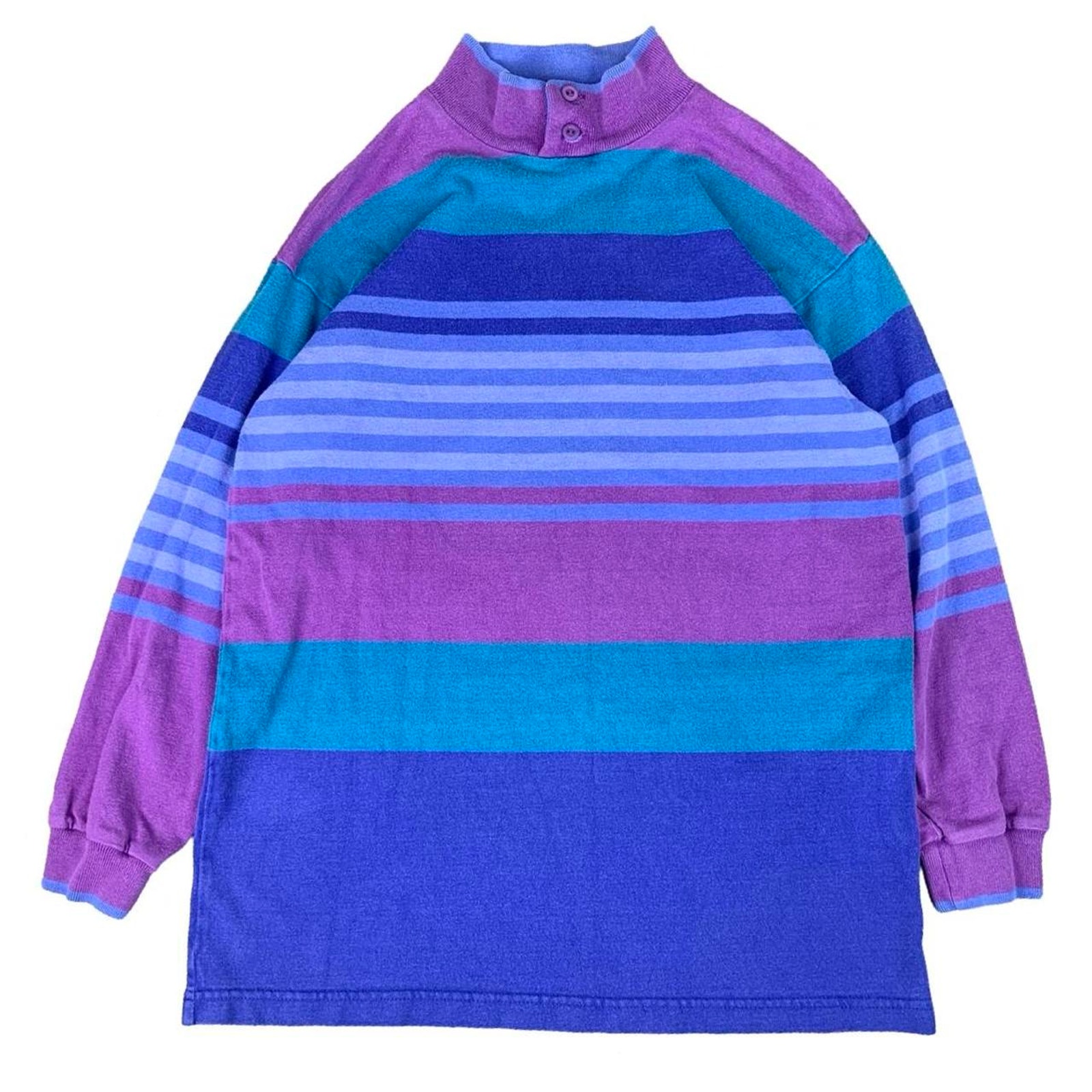 Vtg Ll Bean Mock Neck Multicolor Womens Size S Retro Long Sleeve Shirt